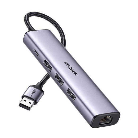 UGREEN 5 în 1 USB-A la 3x USB 3.0 + RJ45 + adaptor USB-C