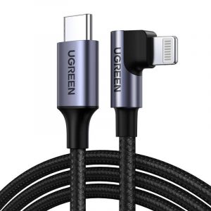 Cablu pătrat Lightning și USB-C UGREEN US305, PD, 3A, 1m (negru)