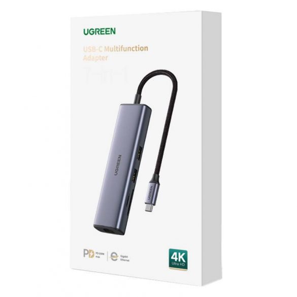 Adaptor Hub UGREEN, USB-C și 2x USB 3.0, HDMI, RJ45, SD/TF