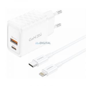 Încărcător de rețea Foneng EU56 cu conexiune 1xUSB-A și 1xUSB-C și cablu Type-C la Lightning 20W - alb