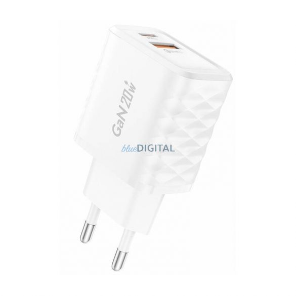 Încărcător de rețea Foneng EU56 cu conexiune 1xUSB-A și 1xUSB-C și cablu Type-C la Lightning 20W - alb