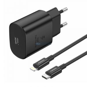 Foneng EU51 Încărcător AC cu 1 conexiune USB-C și cablu Type-C - Lightning 25W - negru