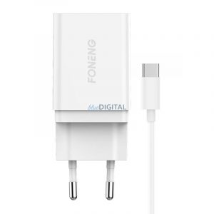 Încărcător rapid Foneng 1x USB K300 + cablu USB la USB-C