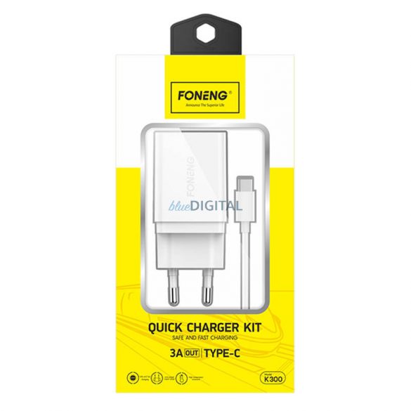 Încărcător rapid Foneng 1x USB K300 + cablu USB la USB-C