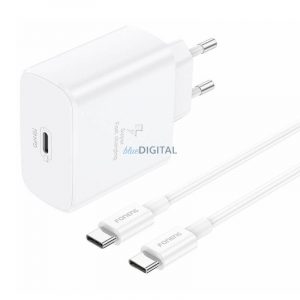 Foneng EU62 Încărcător AC cu 1 conector USB-C și cablu Type-C - Type-C 45W - alb