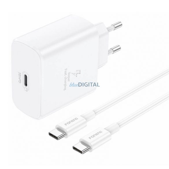 Foneng EU62 Încărcător AC cu 1 conector USB-C și cablu Type-C - Type-C 45W - alb