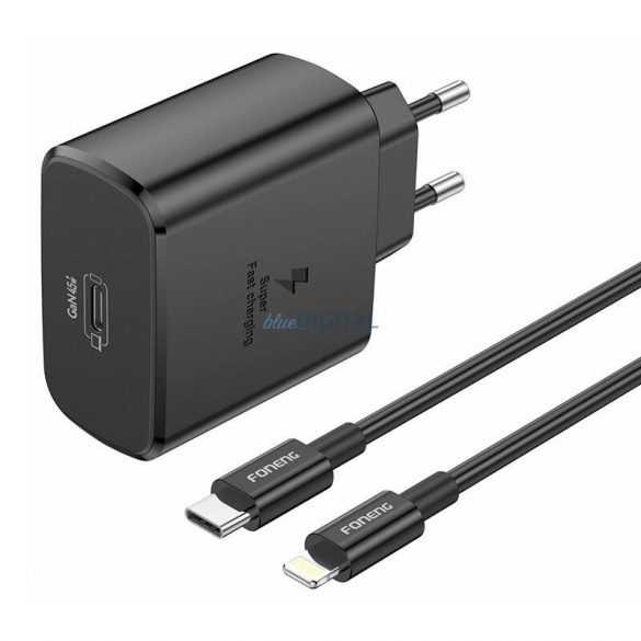 Foneng EU62 Încărcător AC cu 1 conexiune USB-C și cablu Type-C - Lightning 45W - negru