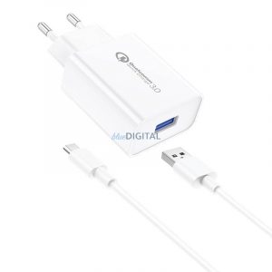 Încărcător de perete Foneng EU13 + cablu USB la Micro USB, 3A (alb)