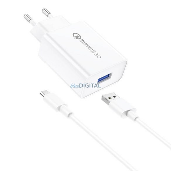 Încărcător de perete Foneng EU13 + cablu USB la Micro USB, 3A (alb)