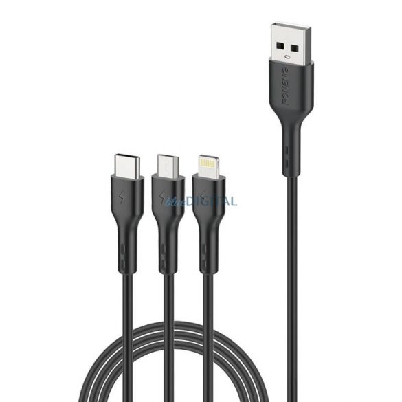 Foneng X36 3 în 1 USB USB-C / Lightning / Cablu Micro USB, 2,4 A, 2 m (negru)