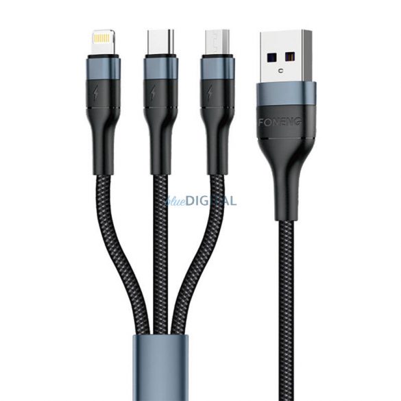 Foneng X51 3 în 1 USB USB-C / Micro USB / Cablu Lightning, 3A, 1m (negru)