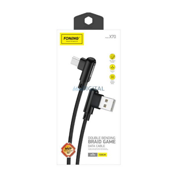 Cablu USB-Micro USB înclinat Foneng X70, 3A, 1m (negru)