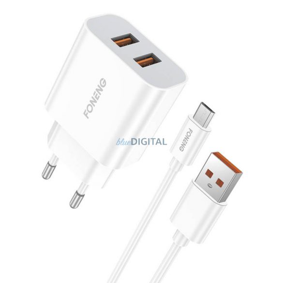 Încărcător rapid Foneng 2x USB EU45 + cablu USB Micro