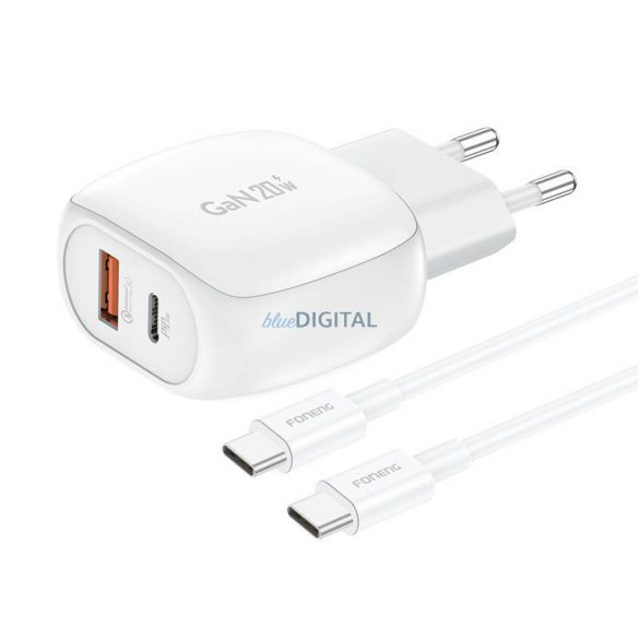 Încărcător de rețea Foneng EU41 cu conexiune 1xUSB-A și 1xUSB-C și cablu Type-C - Type-C 20W - alb