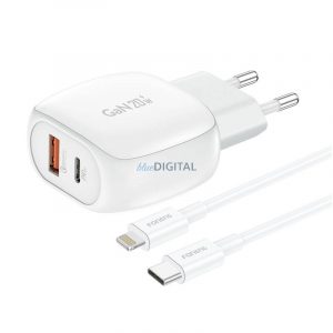 Încărcător de rețea Foneng EU41 cu conexiune 1xUSB-A și 1xUSB-C și cablu Type-C - Lightning 20W - alb