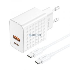 Încărcător de rețea Foneng EU42 cu conexiune 1xUSB-A și 1xUSB-C și cablu Type-C - Type-C 20W - alb