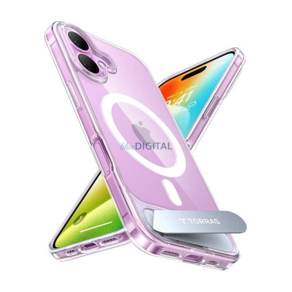 Carcasă Torras Pstand Series cu suport pentru iPhone 16 Plus - transparentă