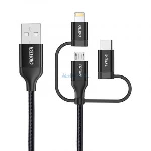 Cablu Choetech IP0030, MFi 3 în 1, USB-A/Lightning/Micro USB/USB-C, 5V, 1,2 m (negru)