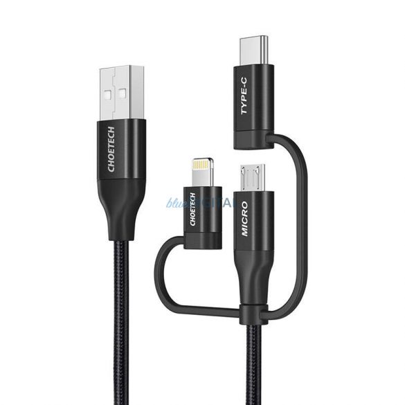 Cablu Choetech IP0030, MFi 3 în 1, USB-A/Lightning/Micro USB/USB-C, 5V, 1,2 m (negru)