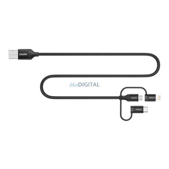 Cablu Choetech IP0030, MFi 3 în 1, USB-A/Lightning/Micro USB/USB-C, 5V, 1,2 m (negru)