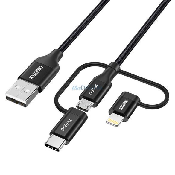 Cablu Choetech IP0030, MFi 3 în 1, USB-A/Lightning/Micro USB/USB-C, 5V, 1,2 m (negru)