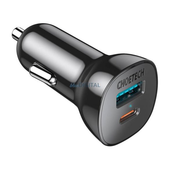 Choetech TC0005 Încărcător auto cu conexiune 1xUSB-A și 1xUSB-C 38W QC3.0 PD - negru