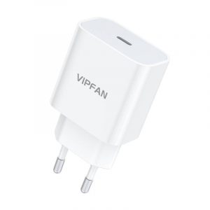 Vipfan E04 încărcător de perete, USB-C, 20W, QC 3.0 + cablu Lightning (alb)