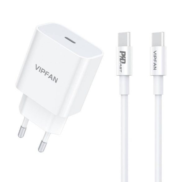 Încărcător de perete Vipfan E04, USB-C, 20W, QC 3.0 + cablu USB-C (alb)