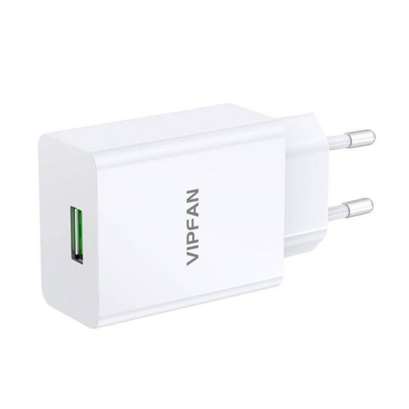 Vipfan E03 încărcător de perete, 1x USB, 18W, QC 3.0 + cablu USB-C (alb)