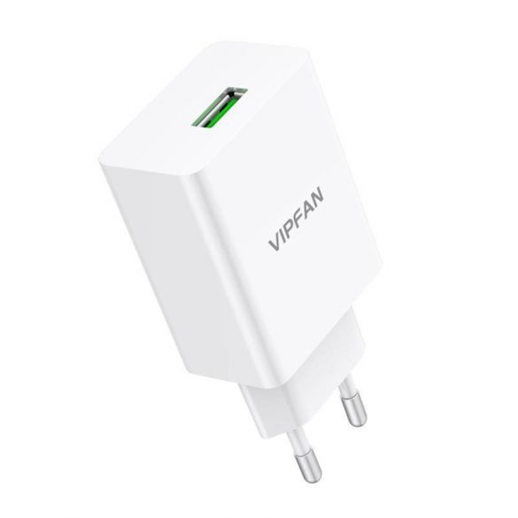 Vipfan E03 încărcător de perete, 1x USB, 18W, QC 3.0 + cablu USB-C (alb)