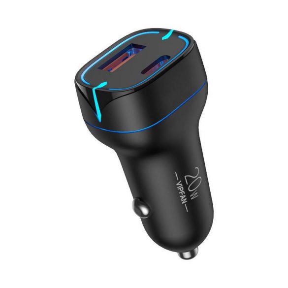 Vipfan C11 încărcător auto, USB + USB-C, PD 20W + QC 3.0, LED (negru)