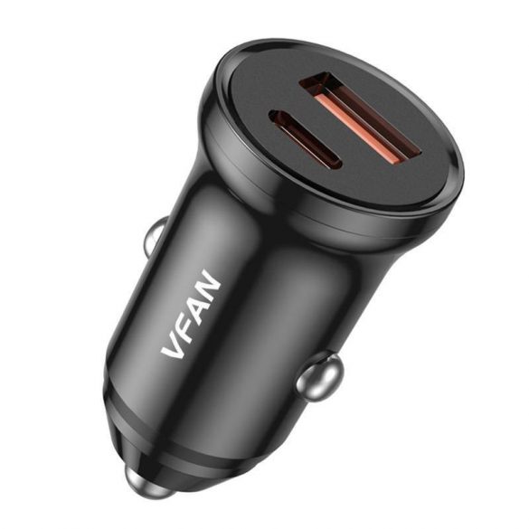 Încărcător auto Vipfan C03, USB + USB-C, 20W, PD + QC 3.0 (negru)