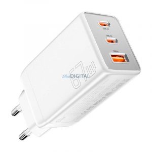 Essager ECTAC-KSB02-Z încărcător de rețea cu 1xUSB-A și 2xUSB-C GaN 67W - alb