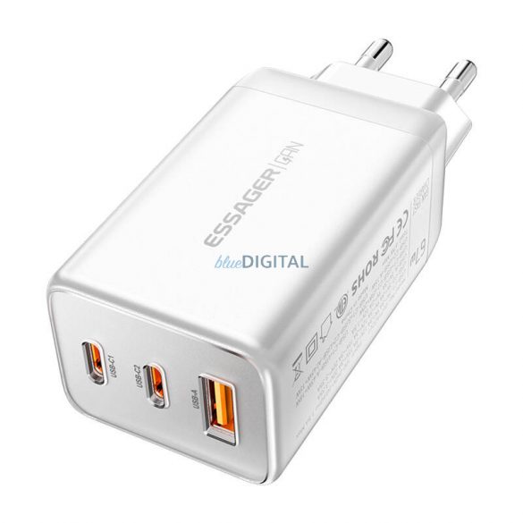 Essager ECTAC-KSB02-Z încărcător de rețea cu 1xUSB-A și 2xUSB-C GaN 67W - alb