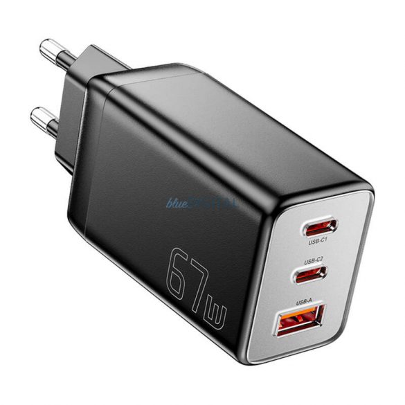 Essager ECT67W-LJB01-Z încărcător de rețea cu 1xUSB-A și 2xUSB-C GaN 67W - negru