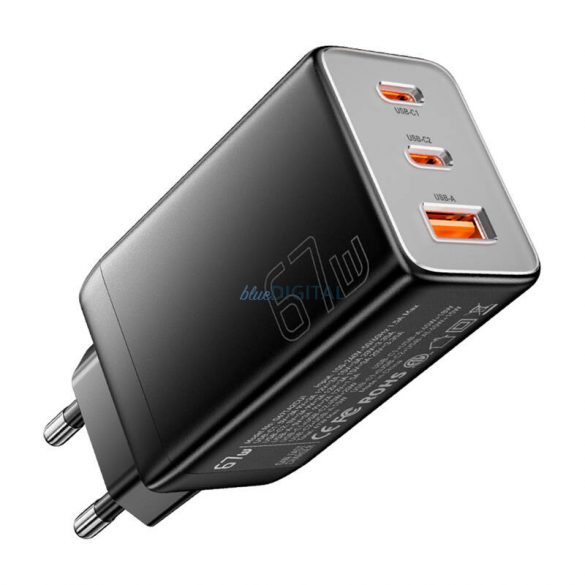 Essager ECT67W-LJB01-Z încărcător de rețea cu 1xUSB-A și 2xUSB-C GaN 67W - negru