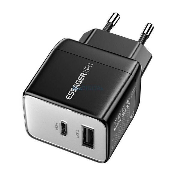 Essager ECT33W-LJB01-Z încărcător de rețea cu 1xUSB-A și 1xUSB-C conexiune GaN 33W - negru