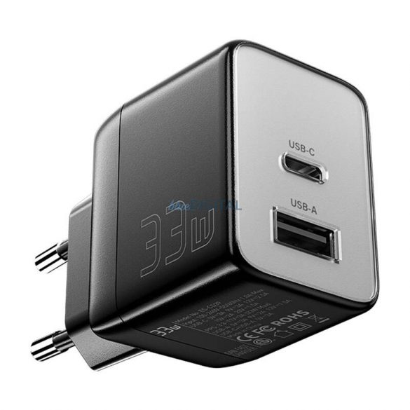 Essager ECT33W-LJB01-Z încărcător de rețea cu 1xUSB-A și 1xUSB-C conexiune GaN 33W - negru