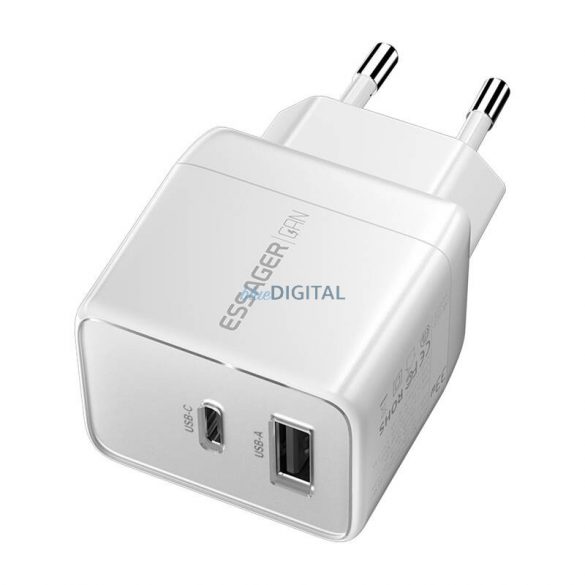 Încărcător de rețea Essager ECT33W-LJB02-Z cu conexiune 1xUSB-A și 1xUSB-C 33W - alb