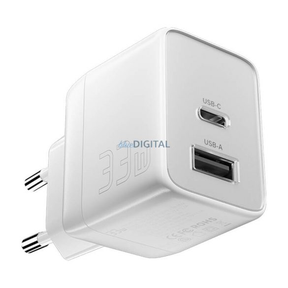 Încărcător de rețea Essager ECT33W-LJB02-Z cu conexiune 1xUSB-A și 1xUSB-C 33W - alb