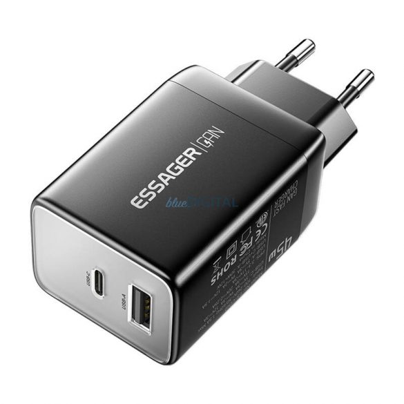 Essager ECT45W-LJB01-Z încărcător de rețea cu conexiuni 1xUSB-A și 1xUSB-C 45W - negru