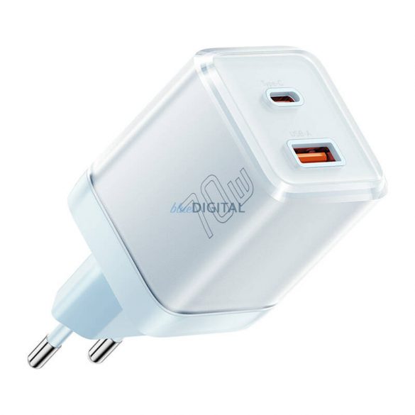 Încărcător de rețea Essager Yueqi cu conexiune 1xUSB-A și 1xUSB-C 70W GaN - albastru