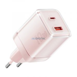 Încărcător de rețea Essager Yueqi cu conexiune 1xUSB-A și 1xUSB-C 70W GaN - roz