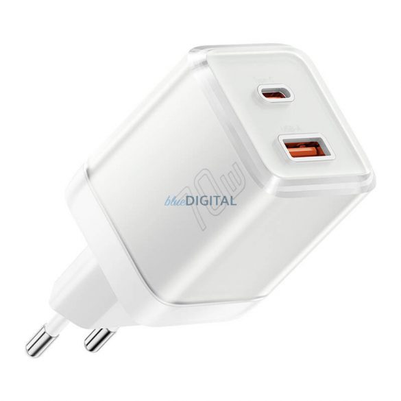 Încărcător de rețea Essager Yueqi cu conexiune 1xUSB-A și 1xUSB-C 70W GaN - alb