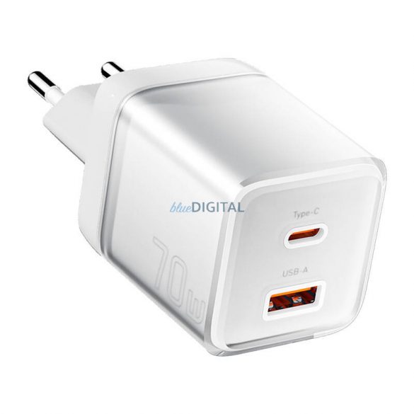 Încărcător de rețea Essager Yueqi cu conexiune 1xUSB-A și 1xUSB-C 70W GaN - alb