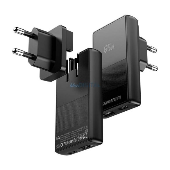 Essager ECT65W-QCB01-Z încărcător de rețea cu 1xUSB-A și 1xUSB-C conexiune GaN 65W - negru