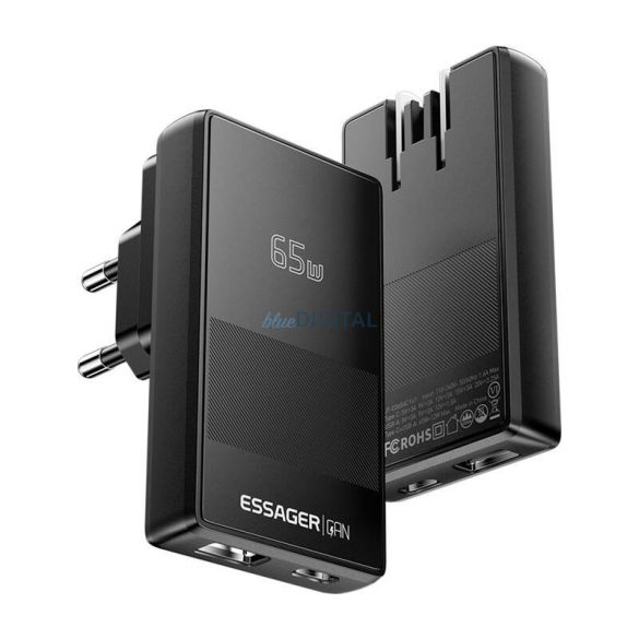 Essager ECT65W-QCB01-Z încărcător de rețea cu 1xUSB-A și 1xUSB-C conexiune GaN 65W - negru