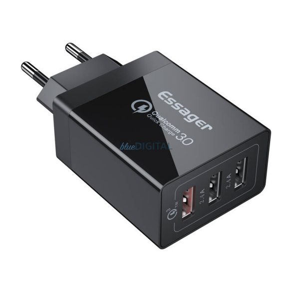 Essager ECTQC3-FBB01 Încărcător AC cu conexiune 3xUSB-A 30W - negru