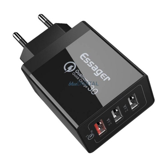 Essager ECTQC3-FBB01 Încărcător AC cu conexiune 3xUSB-A 30W - negru