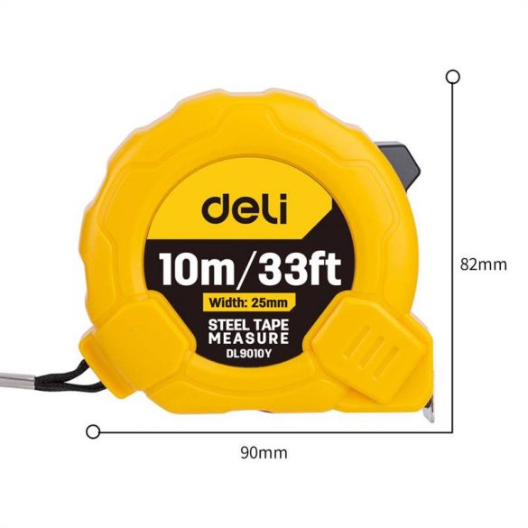 Bandă de măsurat Deli Tools EDL9010Y, 10 m / 25 mm (galben)